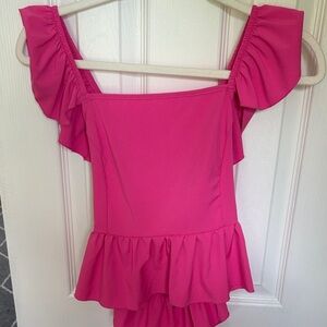 Pink Ruffled Tie Back Blouse